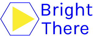 Logo for BrightThere, yellow triangle in blue hexagon